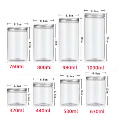 50ml-1000ml round PET bottles of various sizes for storing peanut butter, balsam and dried fruits, with transparent lid