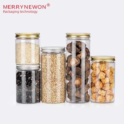 Different Capacity Transparent Round Empty PET Cosmetic Aluminium Jar Food Container With Screw Thread lid