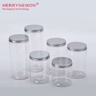 Food Grade Storage Cosmetic 30ml-500ml 1000ml Clear PET Containers Plastic Jar Aluminium Lid